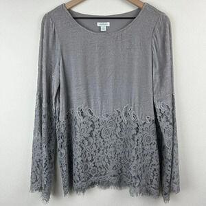 Sundance Top Womens Small Gray Velvet Lace Bell Sleeve Tunic Blouse Shirt Silk